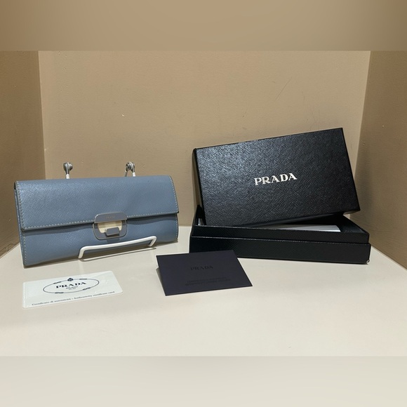 Prada Saffiano Periwinkle Enamel Continental Wallet W/Box & Authenticity Card - Picture 2 of 13